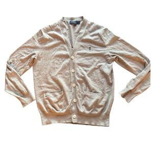 Polo Ralph Lauren Mens Pima Cotton V Neck Cardigan Sweater Gray Size M